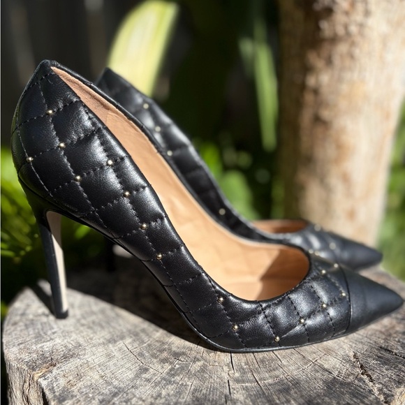 Ava & Aiden Black Quilted Gold Stud 4” Stiletto Heels - Picture 1 of 9